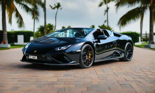Lamborghini Huracan Evo Spider 2023 Black – Luxury Car Rental Dubai